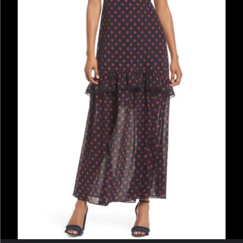 NSR Dark Blue and Red Patterned Maxi Skirt
